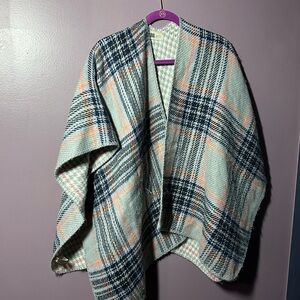 Plaid Women's Cape in Blue and Pink